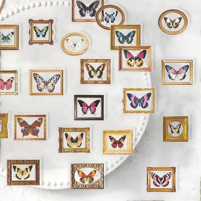 52 Retro Butterfly Stickers Pack Waterproof Transparent PET Hand Account Butterfly Material Decorative Guitar Notebook