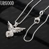 925 Sterling Silver Angel Wings Heart Pendant Necklace With AAA Zircon - Stylish Evening Jewelry