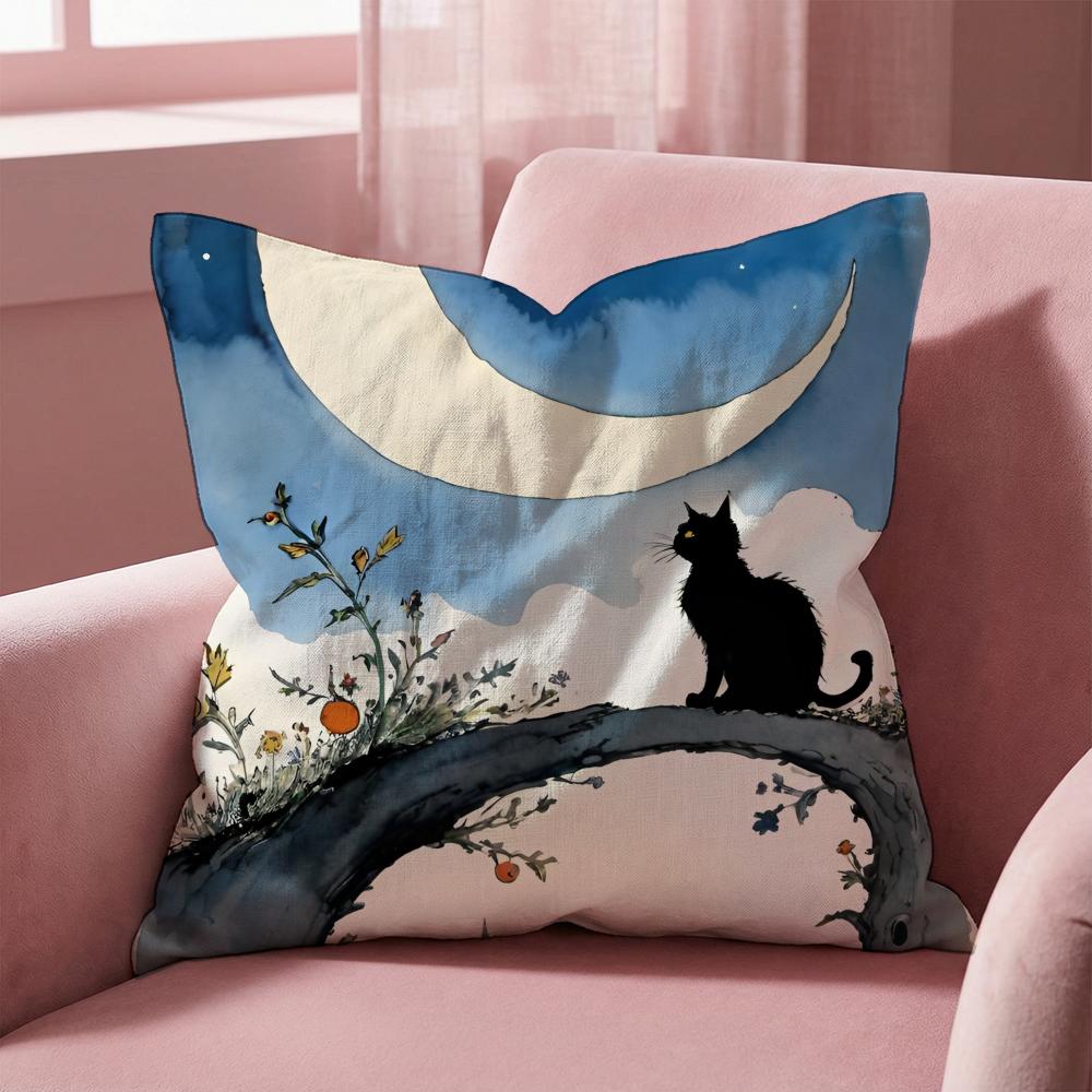 Cartoon Little Black Cat Cushion Cover Multi-Scene Pillow Cover for Home & Car - Reversible, Soft & Durable for Daily Use