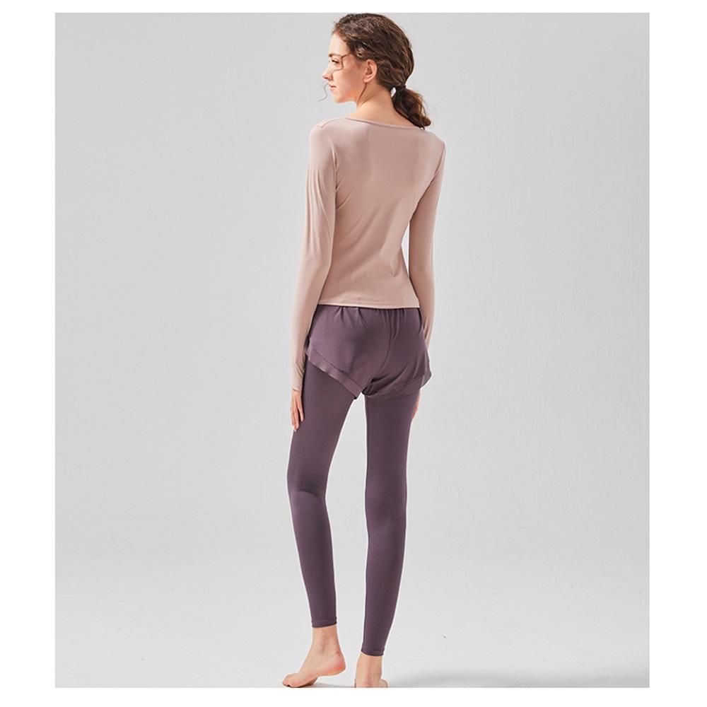 New Style Sports Suit, Casual Running Fitness Sports Tight Pants, Nude Quick-dry Fake Two-piece Long-sleeved Suit For Women