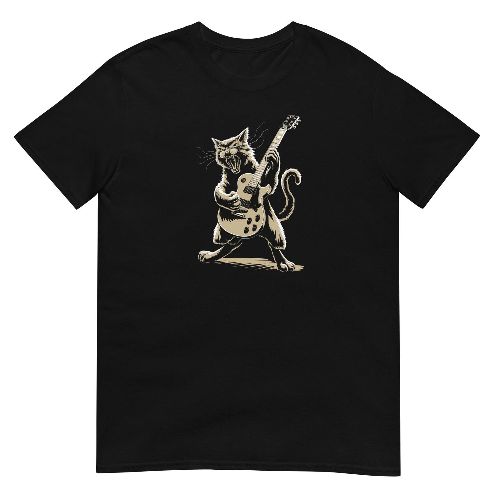 Cat Tshirt Guitar Player Tee Kitty Cats Lover Pet T-Shirt Unisex Design S