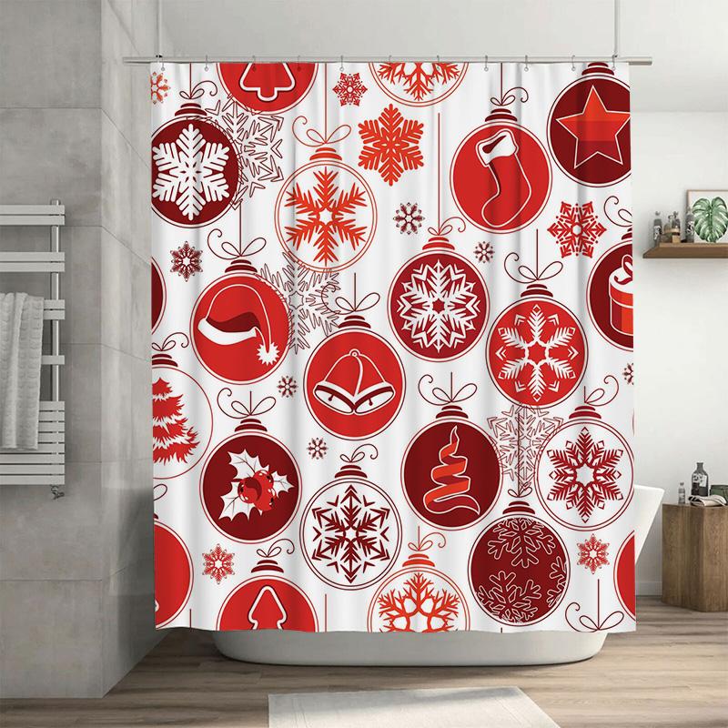 

Tu Christmas Shower Curtain Festive Holiday Bathroom Decor Reversible Waterproof Fabric Backdrop Xmas Patterned Home Decor W60H190(CM)-1 Pcs