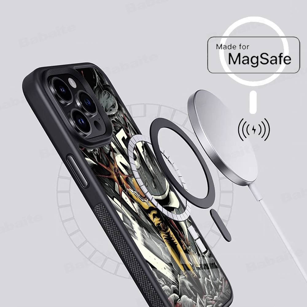 One P-Punch Man Saitama Phone Case Magnetic Case For IPhone 16 14 13 12 11 15 Pro Max Plus For Magsafe Wireless Charge Cover