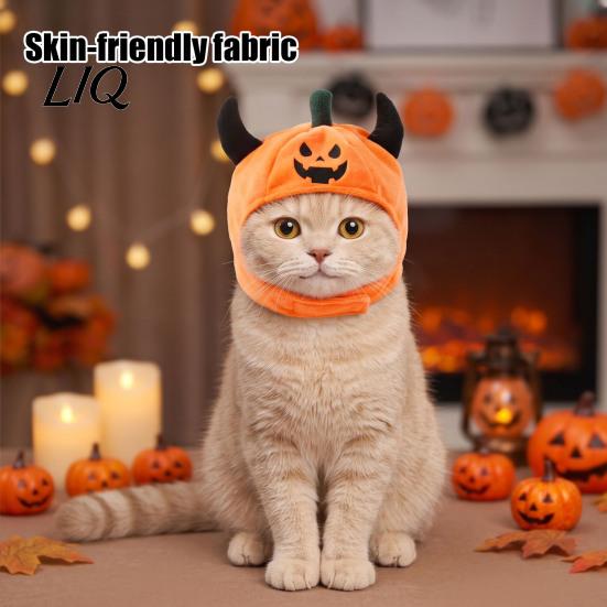 Holiday Theme Accessories for Dogs And Cats Pet Halloween Pumpkin Hat, Funny Devil Horn Cat Plush Cozy Cosplay Apparel Photo Shoots Hat Small