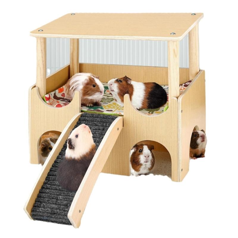 

2 Level Pet Hideouts For Guinea Pigs Hamsters Ferrets with Ventilated Design Nonslip Slope for Small Animal Entertainment 1