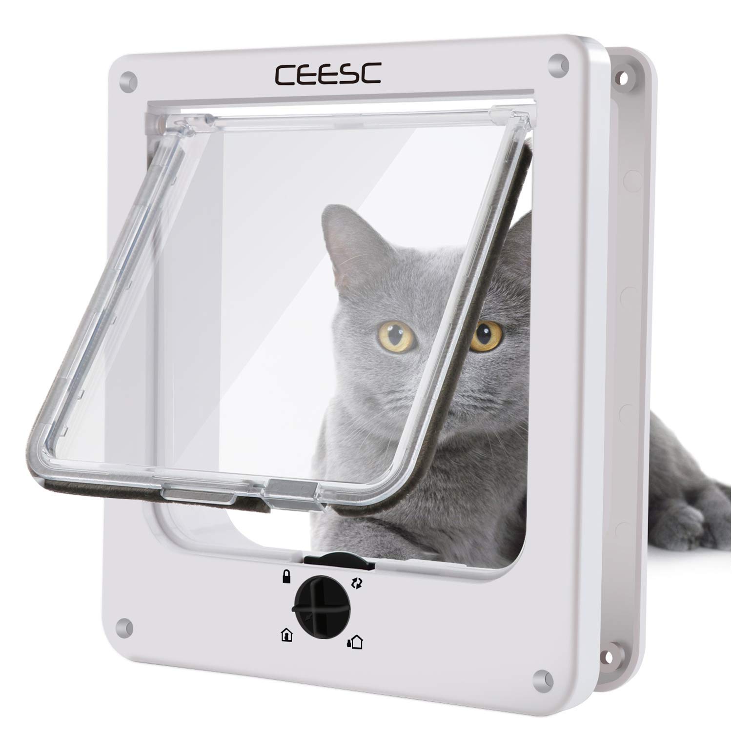 

Дверца для кошек CEESC Medium с замком для кошек, для использования в помещении и на улице, устойчивая к погодным условиям, для кошек и собак [модернизированная версия], дверь, 4-сторонние двери и (белый, белый