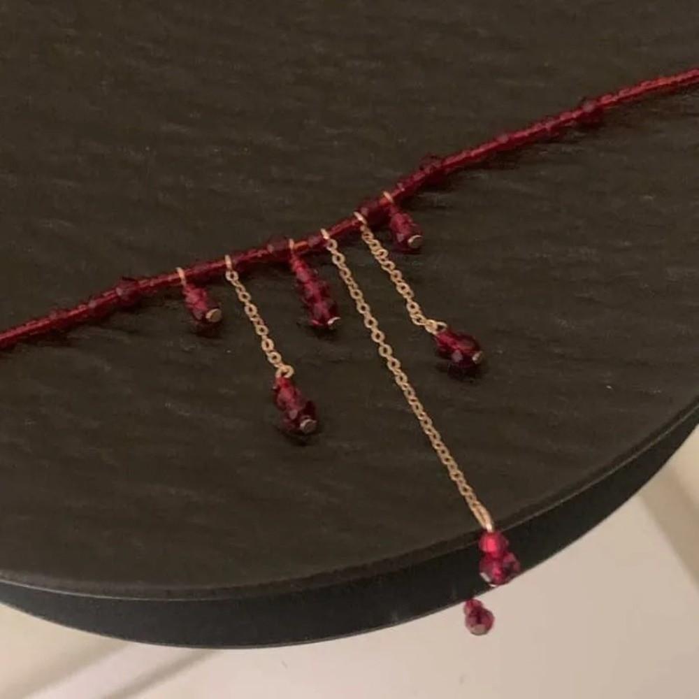 Tassel Blood Drop Necklace Red Halloween Choker Retro Halloween Collarbone Chain  Girl