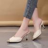 Outside Pointed Toe Mules Shoes Heeled Slides Summer 2025 Women's Slippers and Ladies Sandals Sale Cheap Liquidation Unique Shoe