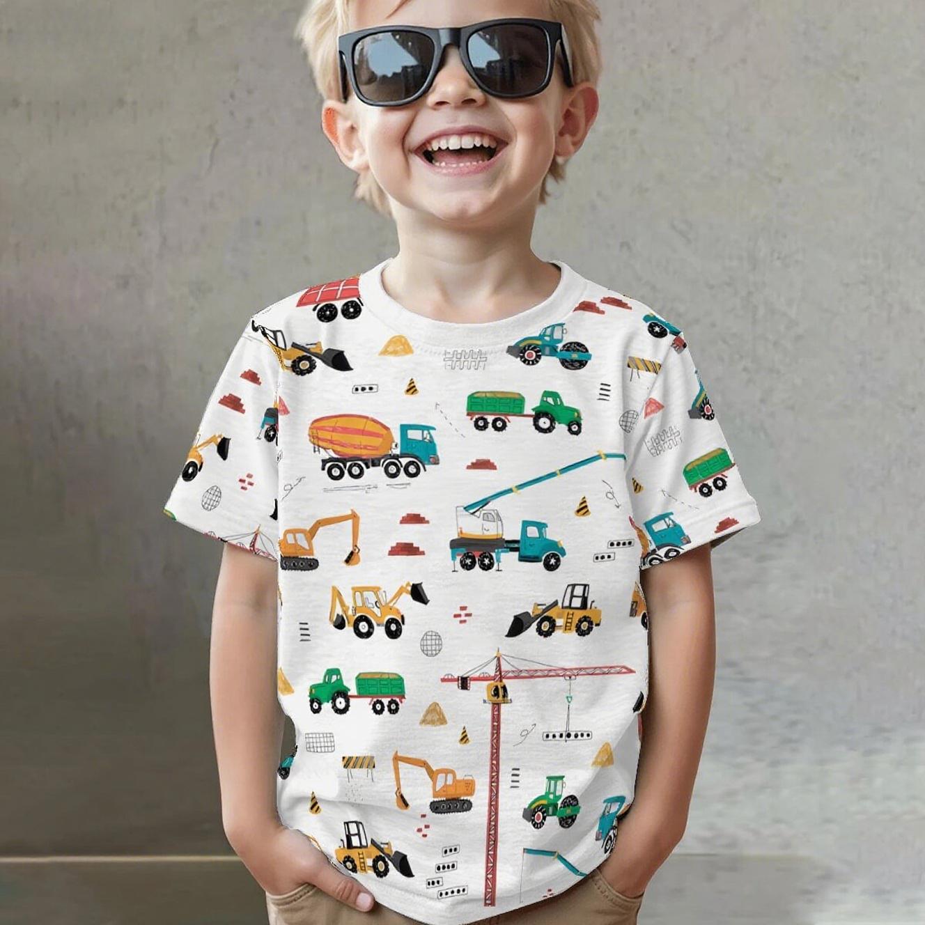 

Летний топ с круглым вырезом и 3D-принтом на тему транспорта, модная повседневная детская футболка с коротким рукавом для мальчика 110