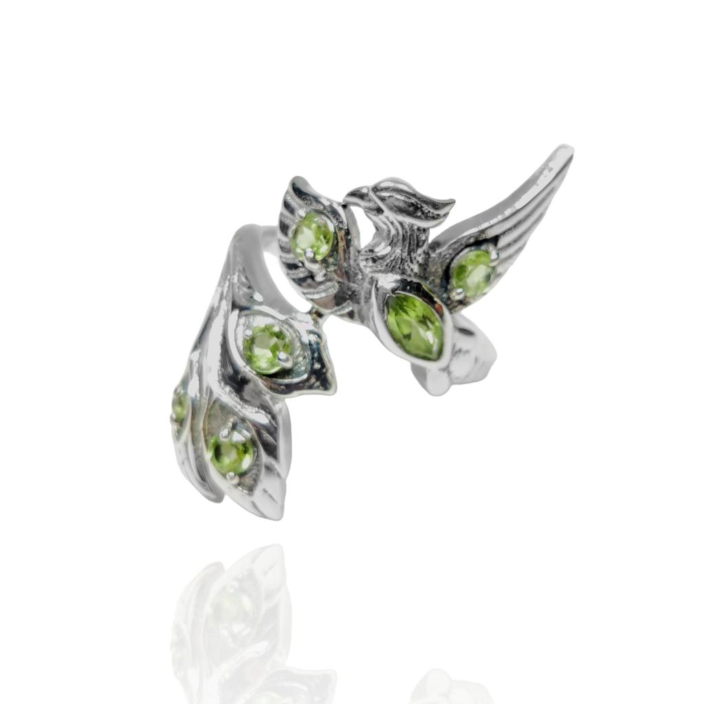Bague Oiseau en Argent Sterling: Bague statement Péridot, Charme unisexe