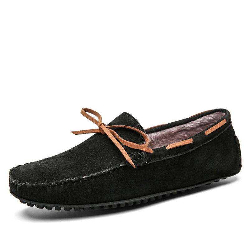 Genuine Leather Warm Loafers Men Shoes Slip-on Driving Flats Men Casual Walking Shoes Moccasins Soft Sole Lazy Shoes Size 38~49