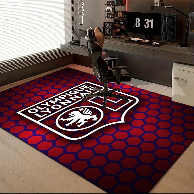 Lyon Football Crest Printed Office Carpet Chair Cushion Entryway Rug, Rugs for Living Room, Bedroom Christmas gifts