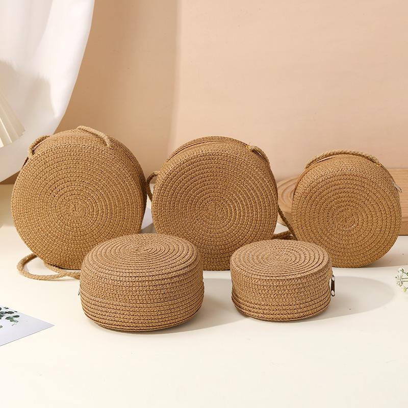 Straw bag seaside woven bag women's new light luxury straw woven round bag children's messenger bag beach vacation