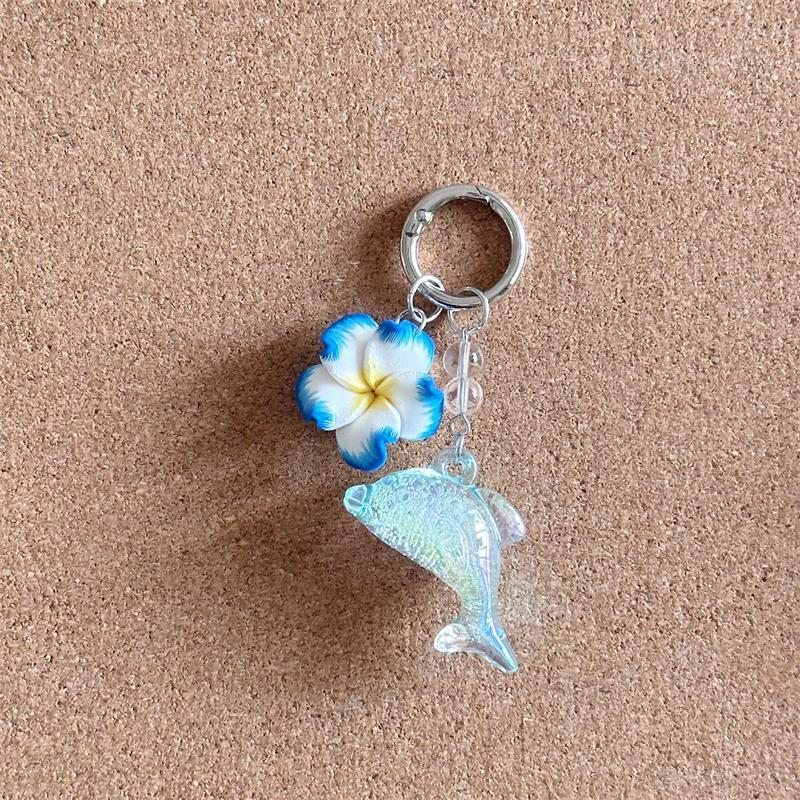 Cute Dolphin Plumeria Flower Keychain Pendant Seaside Holiday Style Phone Chain Girly Backpack Charm Bag Hanging Ornaments Gifts