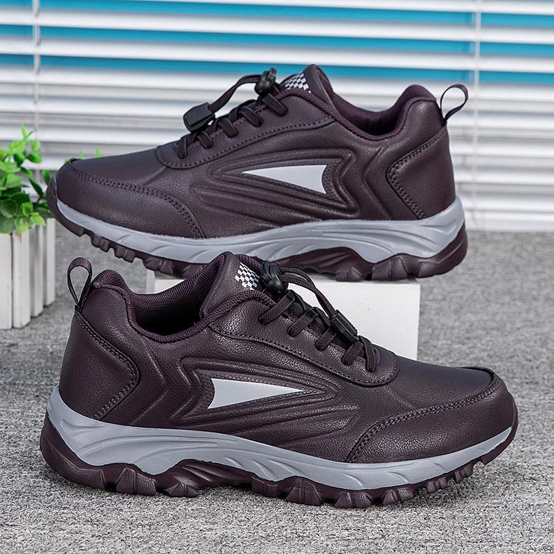 Autumn and winter non-slip leather surface waterproof medium and thick-soled sports mother walking shoes travel shoes