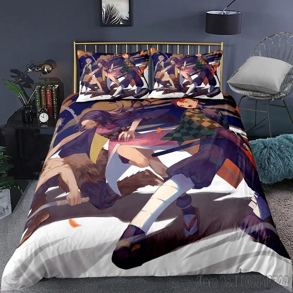 Anime Demon Slayer Cartoon Printed Duvet Cover Set HD Comforter Cover for Kids Bedding Sets Bedclothes Bedroom Decor