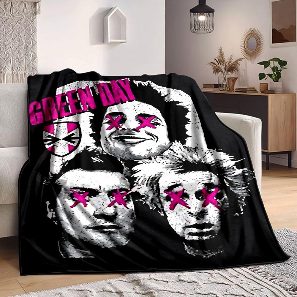 1pc Green Day Band Blanket Lightweight Flannel Blanket Throw Blanket For Sofa, Bed, Travel, Camping, Livingroom, Office, Couch