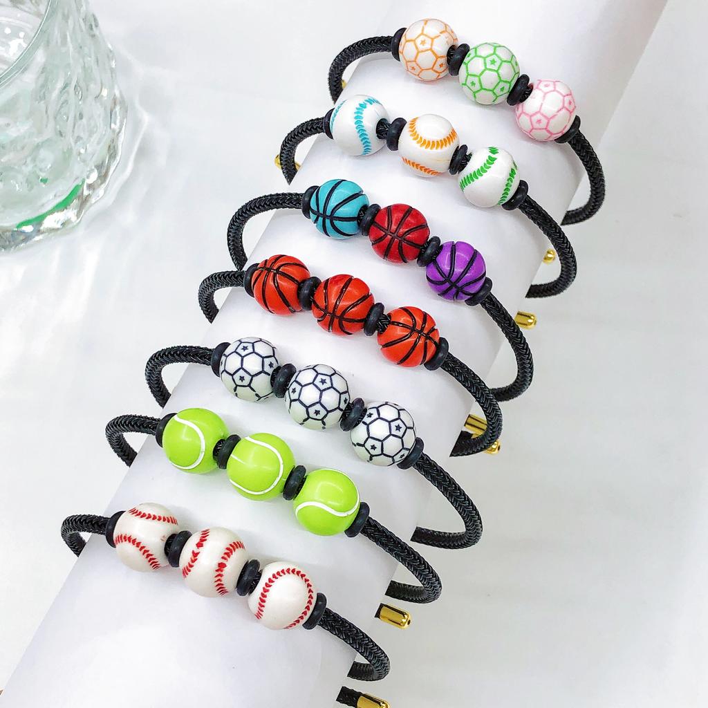 New Sports Ball Beaded Bracelet Adjustable Wrist Football Basketball Baseball Tennis Jewelry for Men Women Teen Fashion Gift