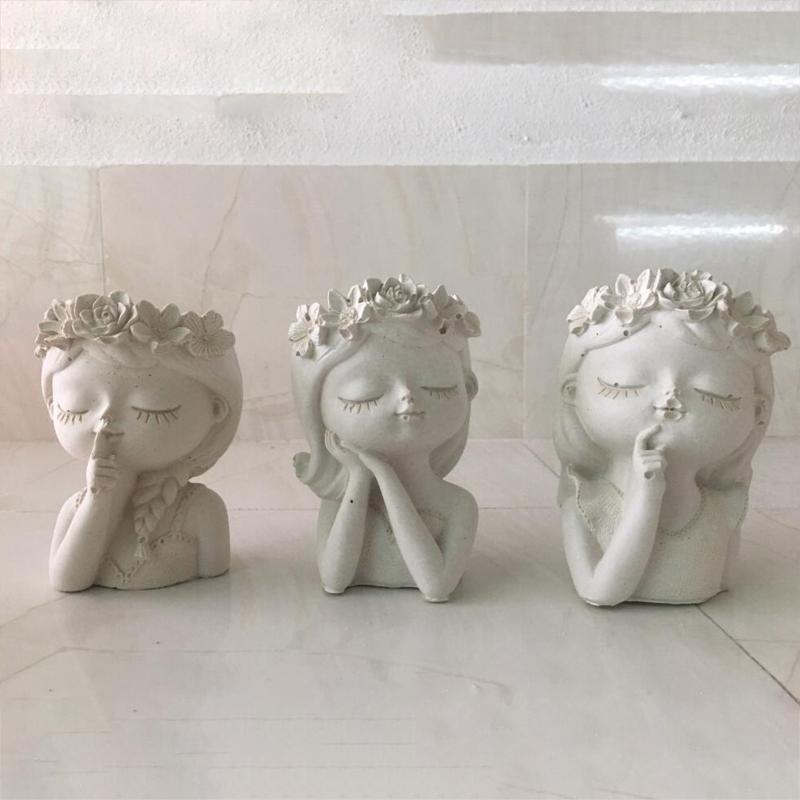 Geometric 3D Wreath Girl Gypsum Silicone Molds Storage Box Mold for Making Succulent Plant Pot Flower Pot Pen Holder