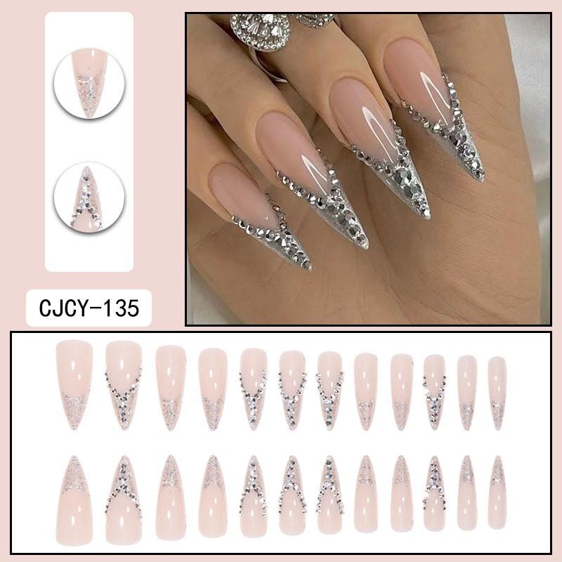Long Press-On Nails With Adhesive Tabs Full Cover Fake Women INS Style Acrylic Nail Tips Reusable Wearable Art