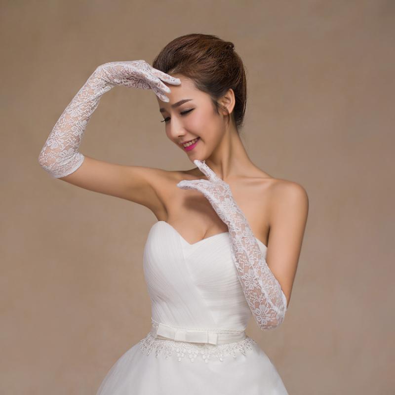 Black Lace Gloves For Brides Wedding Dress Hand Shawl Sexy Sleeve Protector Net Cloth Gloves Women Evening Gown Marriage