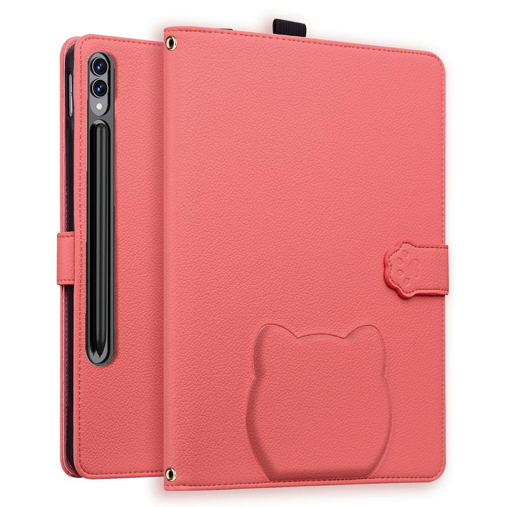 Brieftasche Hülle für Samsung Galaxy Tab S10 Ultra/S9 Ultra/S8 Ultra Leder Ständer Tischabdeckung mit Stifthalter, 3D-Effekt Katzenmuster