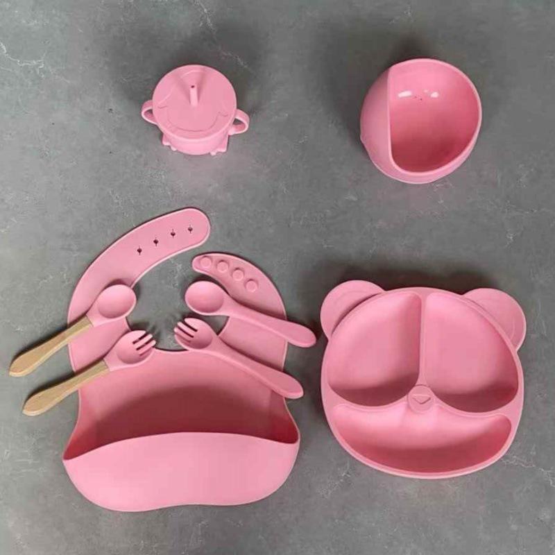 8-Piece Silicone Baby Tableware Set: Suction Cup Plate & Bowl for Baby Meals