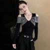 La Chapelle Korean-Style Colorblock V-Neck Top
