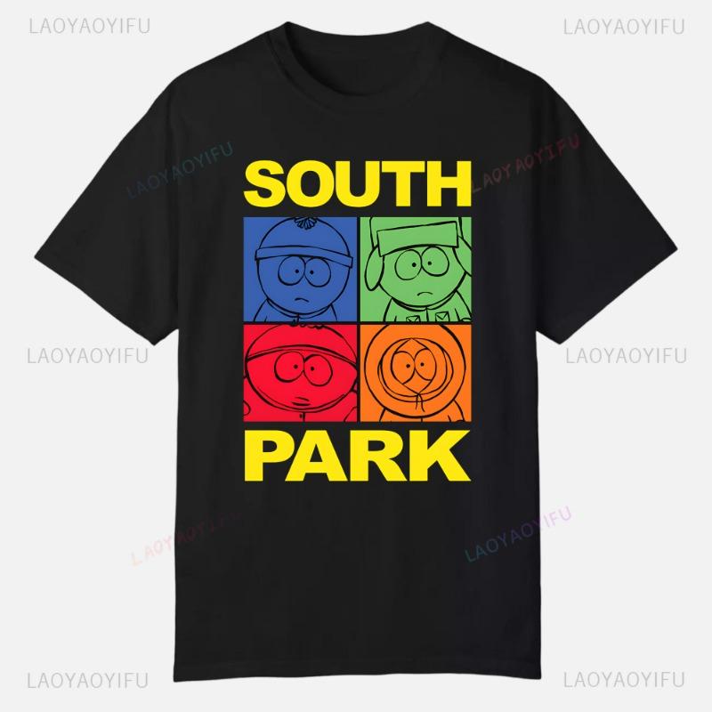 S-South Park Vlastní oblečení Vtipná trička s potiskem Bavlněná trička s krátkým rukávem Jednobarevná trička Oblečení Pánské Streetwear Grafické tričko
