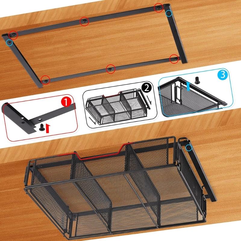 Under Desk Drawer Large Capacity Hidden Desk Organizer Box Screw-on Under Desk Drawer Organizer for Office Home School