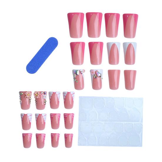 1 Set Square Press on Nails Reusable French Tip Stick-on Fake Nails Removable Full Cover Glue on False Nails for Women