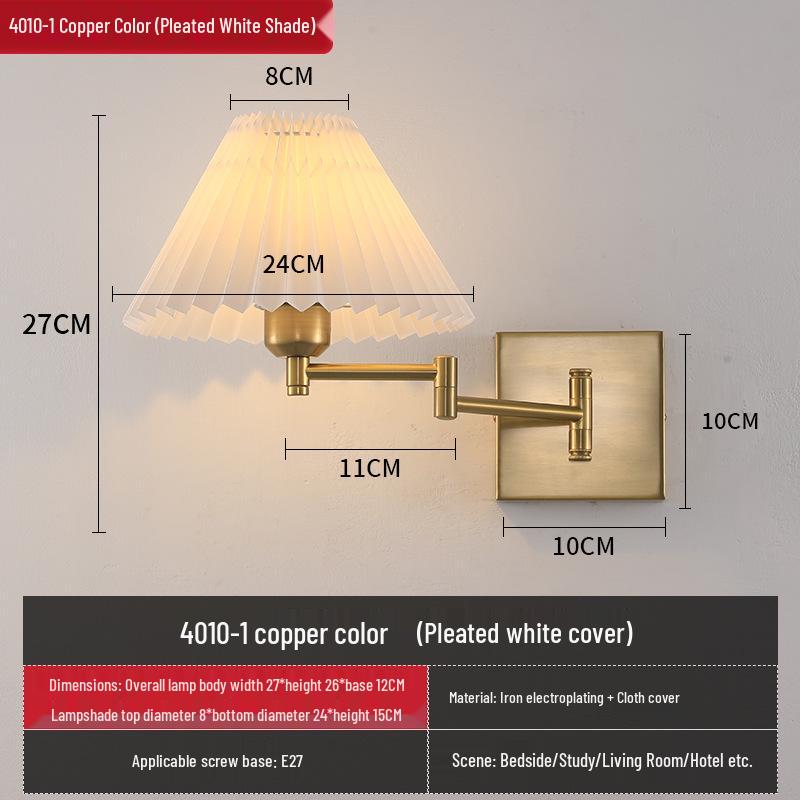 Modern LED Swing Arm Wall Light with Fabric Shade for Bedroom, Study, or Living Room.
