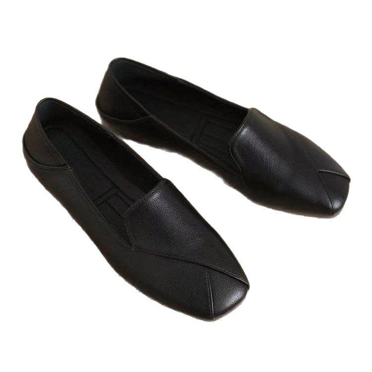 Square Head Single Shoes Female Retro Lazy One Pedal British Shoes Internet Celebrity Ins Tide Soft Sole Versatile Fairy Small Leather Shoes