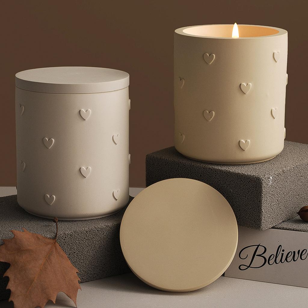 Round Candle Jar Silicone Mold DIY Embossed Love Flowerpot Gypsum Molds Concrete Resin Storage Box Craft Making Home Decor