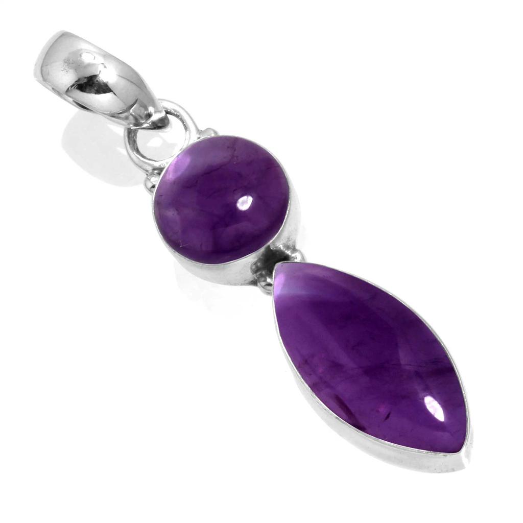 925 Sterling Silver Pendant Women Handmade Jewelry Valentine's Day Gift Amber Amethyst Black Onyx Carnelian Garnet Quartz Green Onyx Gold Stone