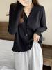 Plus Size Women's Ruffle V-Neck Cardigan Top - Long Sleeve, Slimming, Autumn Fashion