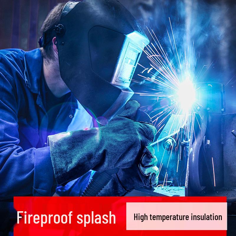 Heat-Resistant Cowhide BBQ Gloves: Flame Retardant, Anti-Scald, Long Oven Gloves for Camping & Barbecue