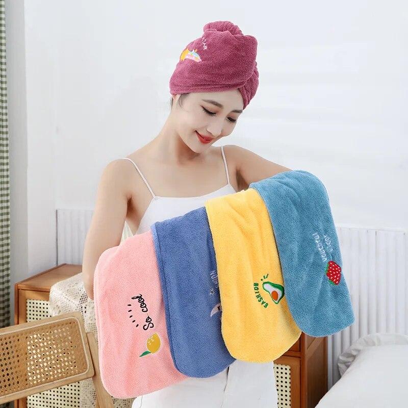 4 Dry Hair Hats Embroidered with Water Absorbing Dry Hair Towels, Triangular Hats for Women's Long Hair Towels, Shower Hats.