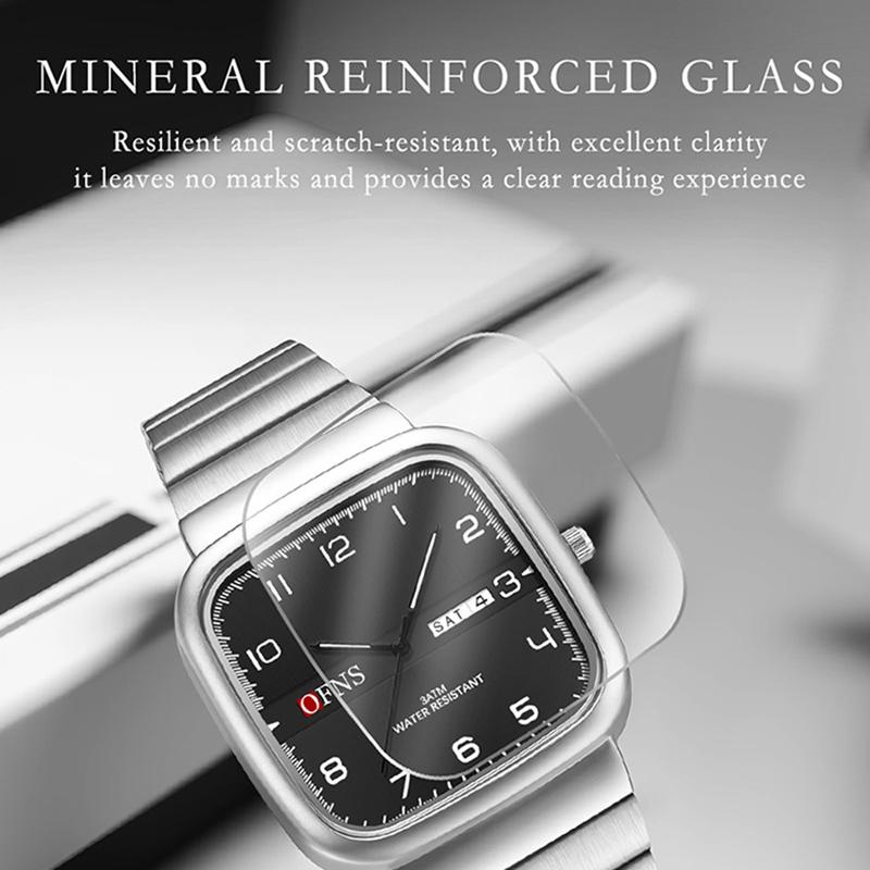 Wristwatch Silver Alloy Square Numeral Dial Quartz Watch Men's Business Casual Waterproof Watches