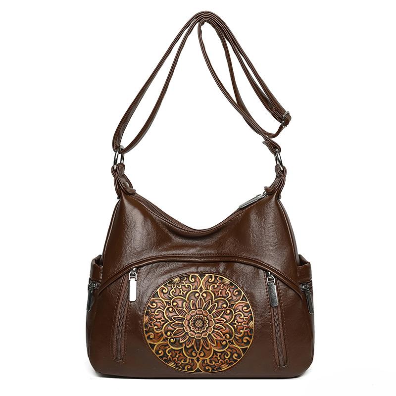 

Этнический стиль тисненый продвинутое моделирование мягкий прочный модный изысканный новый легкий роскошный городской уличный пляжный кроссбоди на плечо коричневый