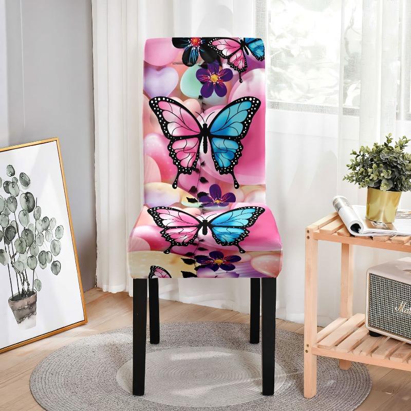 

Milk-Silk Fabric Chair Cover Soft Butterfly Print Pattern Dustproof Elastic Chair Cover All-Season Universal Dining Chair Cover 1 piece