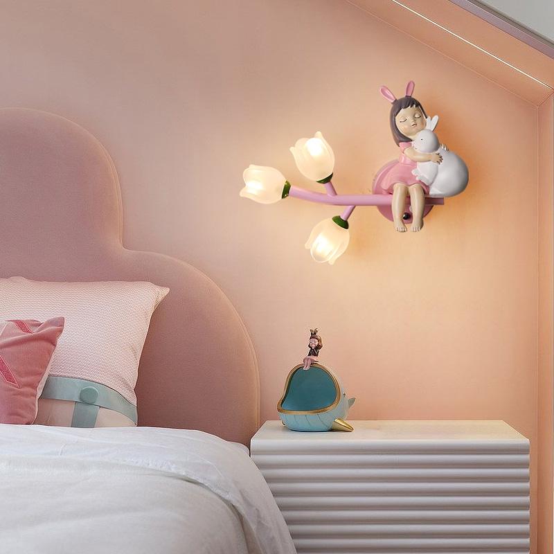 Girl Rabbit Wall Lamps Children's Room Wall Light for Bedroom Bedside Hallway Lighting G4 LED Flower Decorative Night Lamps