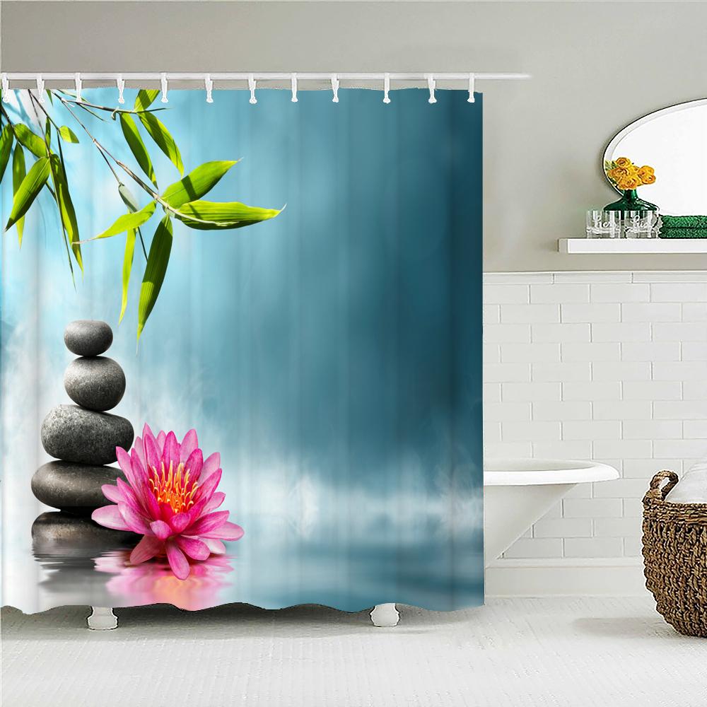Beautiful Colorful Flower Printed Shower Curtains Frabic Zen Stone Floral Waterproof Polyester Bath Curtain With Hooks 180X180cm
