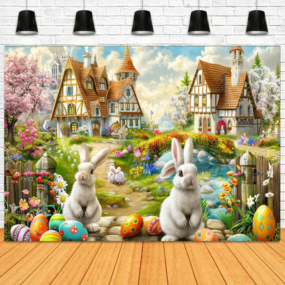 Colorful Easter Photography Backdrop Celebrate Poster Props Easter Photo Banner  Home Party Decor