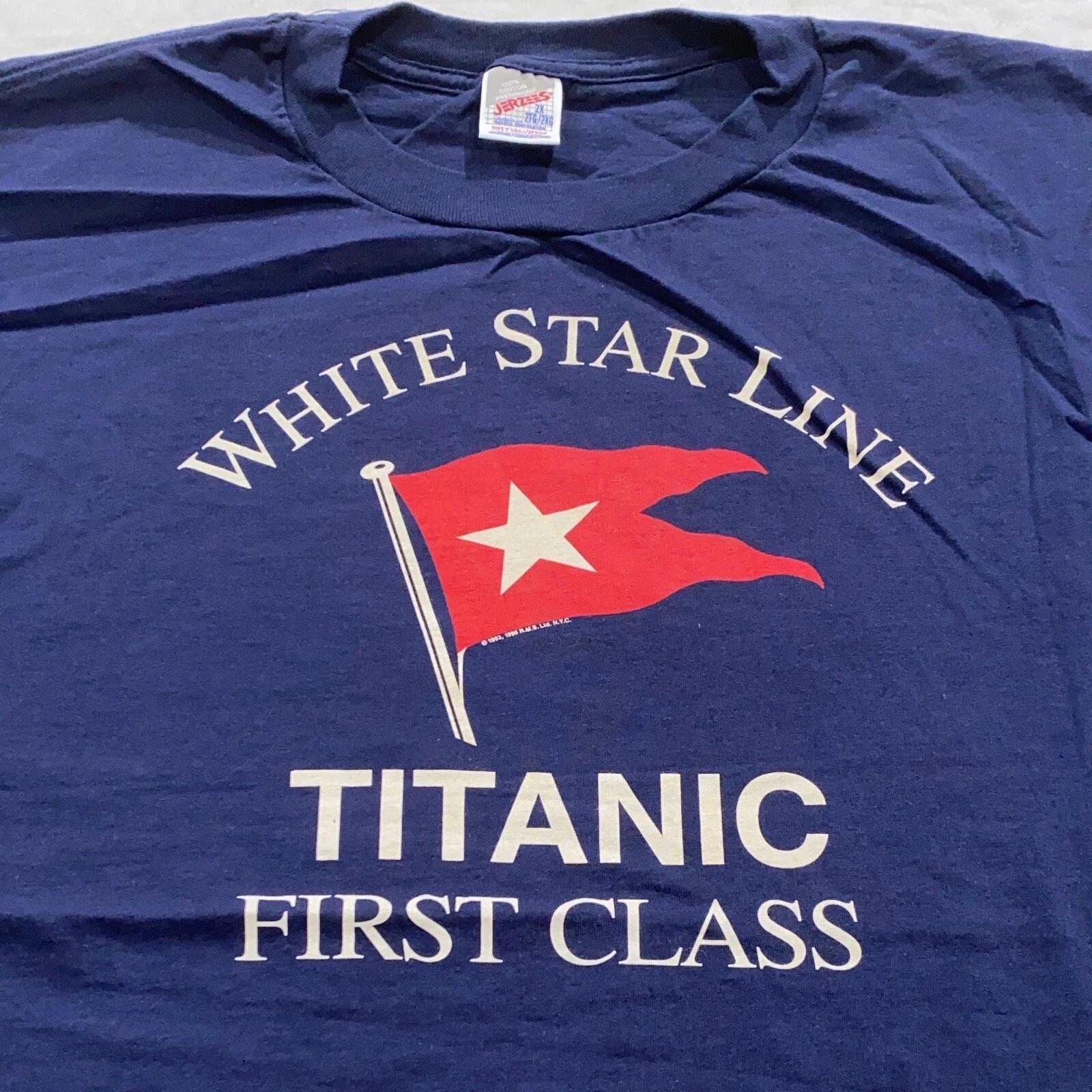 

vtg 90s TITANIC WHITE STAR LINE FIRST CLASS 1912 MAIDEN VOYAGE T-Shirt XL/2XL 4XL