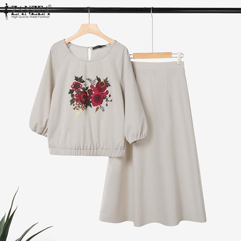 ZANZEA Women Long Sleeve Floral Blouse and Pants Casual Two Piece Suit Sets