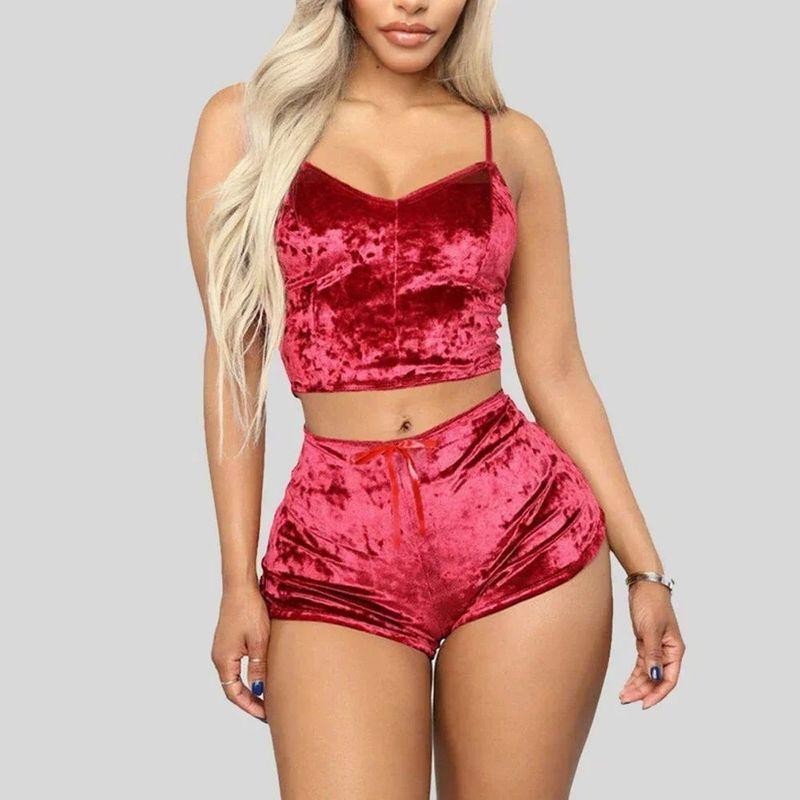 

Two Piece Set of Camisole Shorts and Underwear Suspender Shorts Suit wine red XXL(XXL)