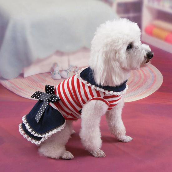 Pet Dress Stripe Pattern Bow Tie Thin Windproof Comfortable Pleated Edge Adorable Summer