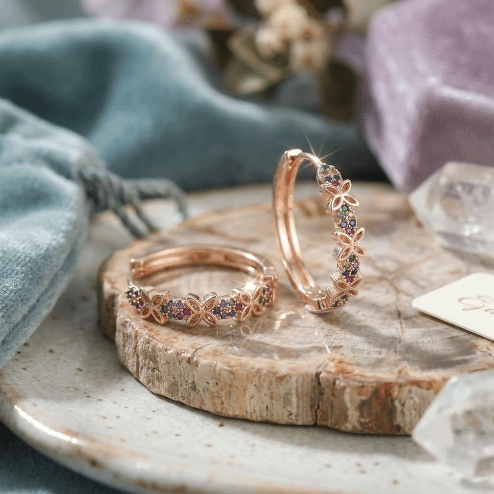 Copper Wreath Hoop Earrings Colorful Butterfly Round Earrings Ear Jewelry Retro Ear Drop  Women