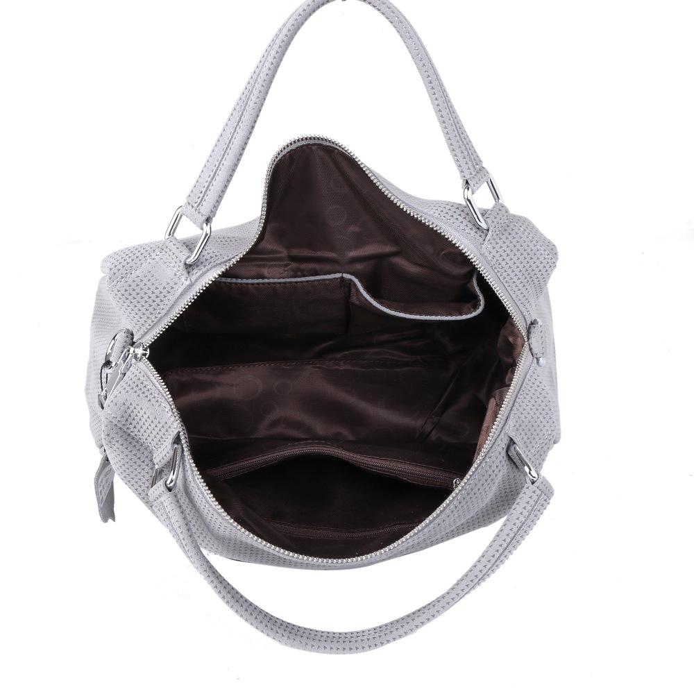 Lychee Pattern Simple Handbag Trendy First Layer Leather Women'S Bag Soft Surface Shoulder Boston Bag
